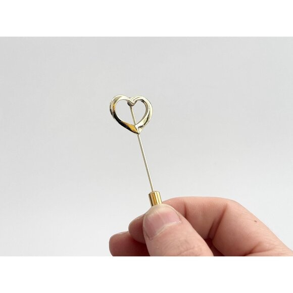 Heart Shaped Gold Toned Classic Vintage Stick Pin | Hat Pin | Lapel Pin - Picture 6 of 8